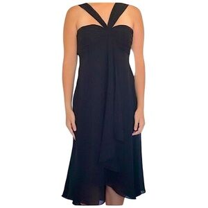 "Maggy London 100% Silk Halter Ruffle Midi Knee Length Dress Black,Size 8